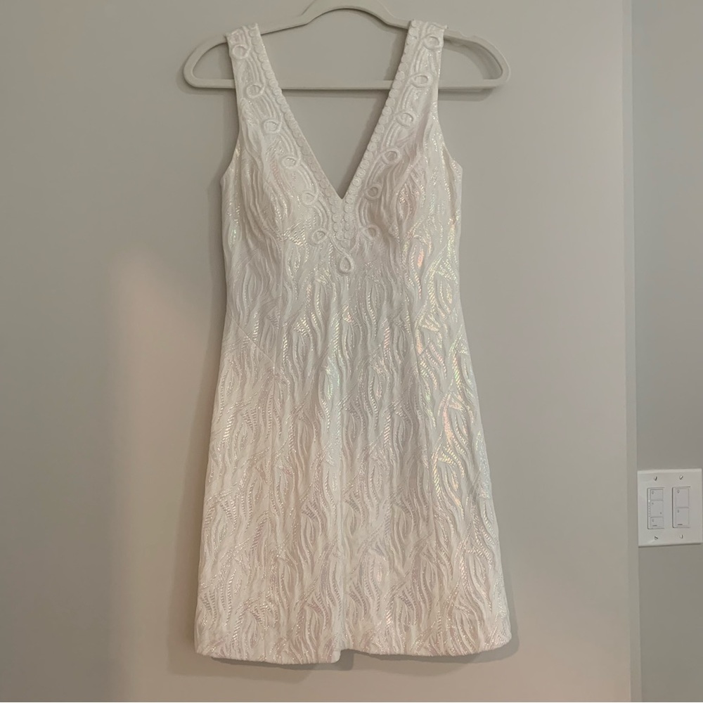 Lilly Pulitzer Brynn Dress in Iridescent Water Jacquard Resort White